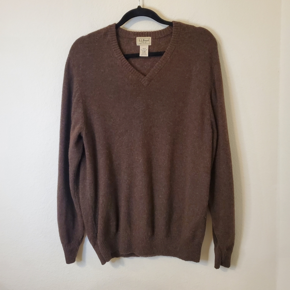 L.L. Bean Wool Blend V-Neck Brown Sweater Size Medium